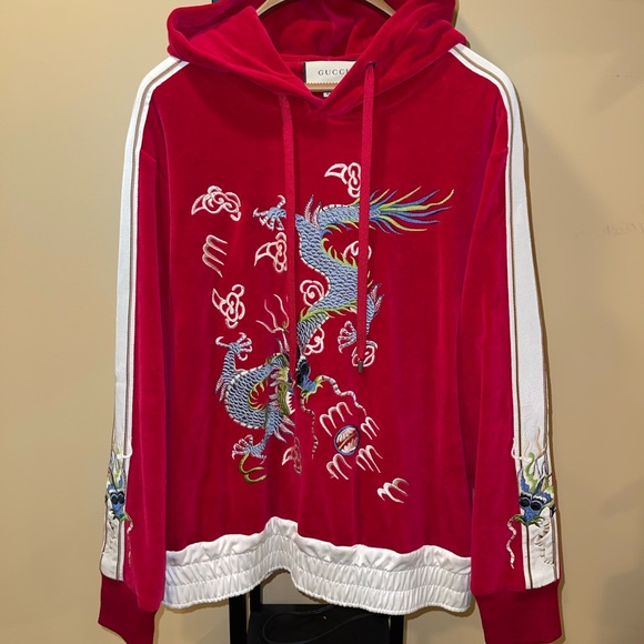 Gucci X Alessandro Michele Embroidered Dragon Red Applique Hoodie - Picture 2 of 16